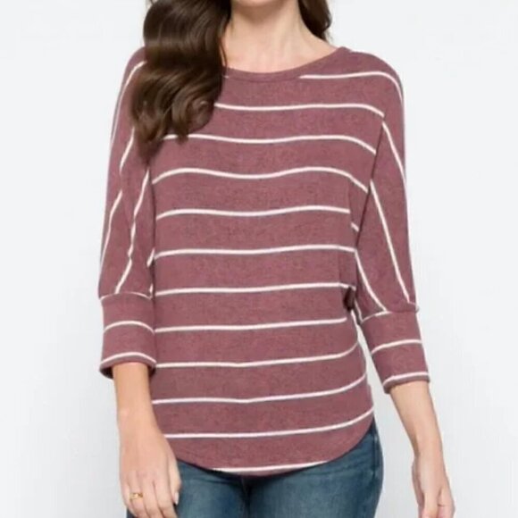 MARKET & SPRUCE STITCH FIX Corinna Striped Heathered Dolman Top Mauve Pink White - Picture 1 of 14